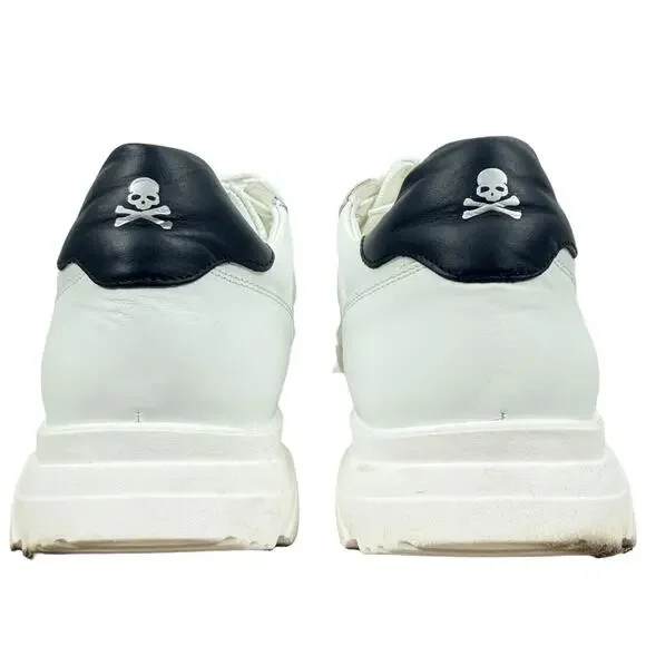 Philipp Plein Leather Low Top Sneakers Skulls White Size 44